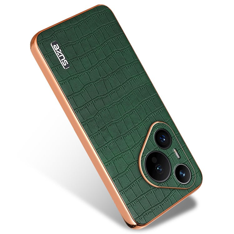 AZNS For Huawei Pura 70 Slim Case Crocodile Texture Leather + TPU Phone Cover - Green