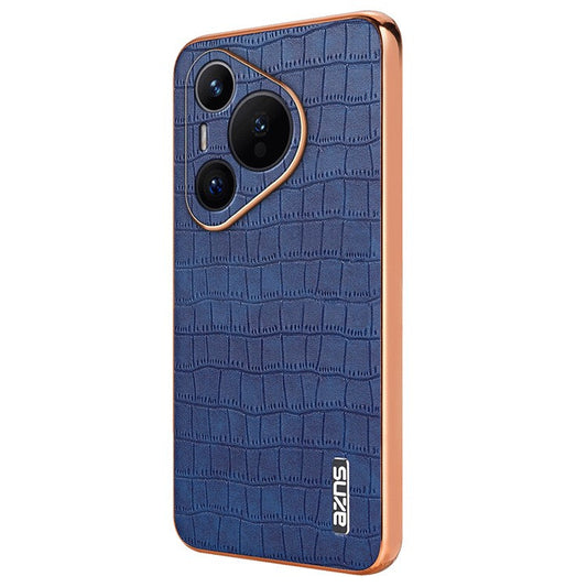 AZNS For Huawei Pura 70 Slim Case Crocodile Texture Leather + TPU Phone Cover - Blue