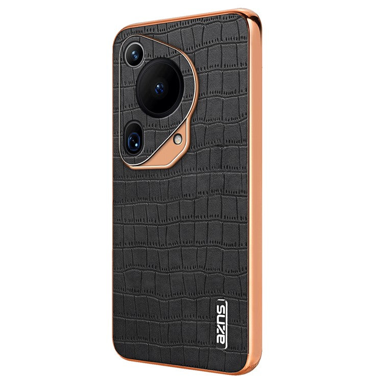 AZNS For Huawei Pura 70 Ultra Case Leather Electroplating Phone Cover Crocodile Pattern Textured - Black