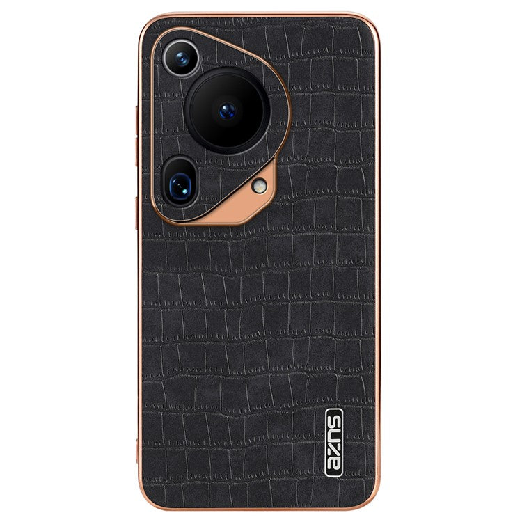 AZNS For Huawei Pura 70 Ultra Case Leather Electroplating Phone Cover Crocodile Pattern Textured - Black