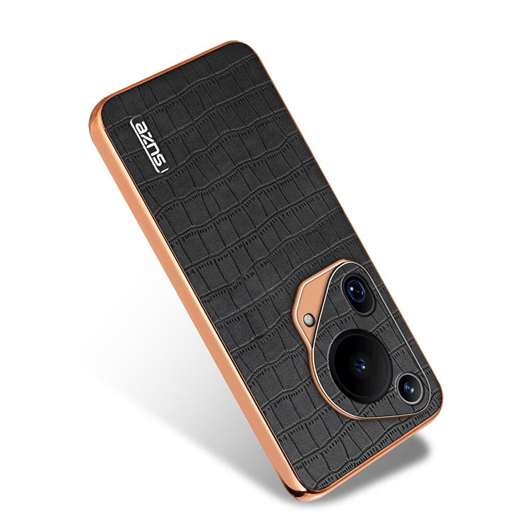 AZNS For Huawei Pura 70 Ultra Case Leather Electroplating Phone Cover Crocodile Pattern Textured - Black