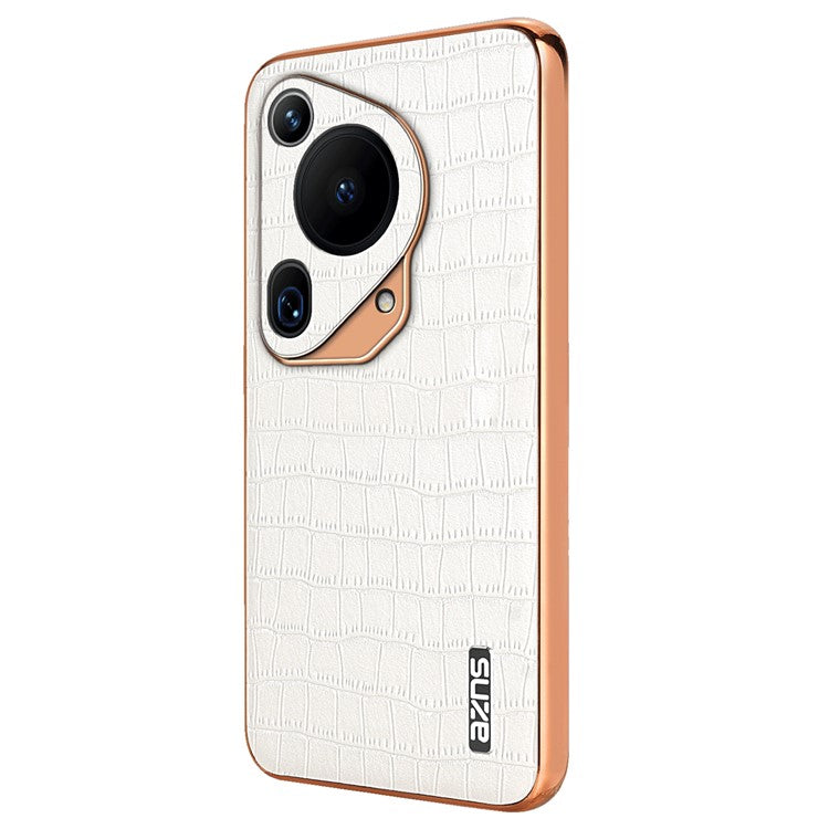 AZNS For Huawei Pura 70 Ultra Case Leather Electroplating Phone Cover Crocodile Pattern Textured - White