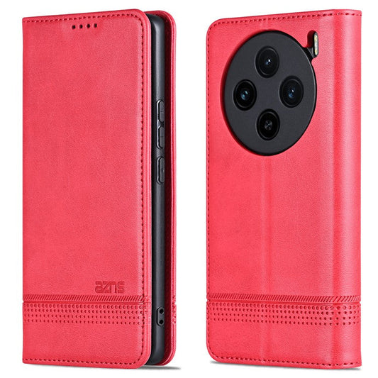 AZNS For vivo X100s 5G Case Magnetic Auto Closing PU Leather Phone Wallet Cover - Red