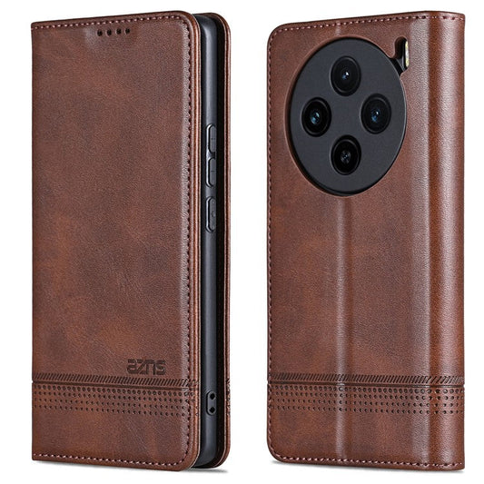 AZNS For vivo X100s 5G Case Magnetic Auto Closing PU Leather Phone Wallet Cover - Coffee
