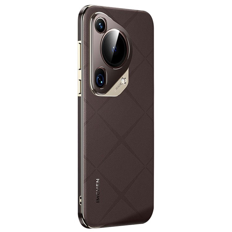 IM-CHEN For Huawei Pura 70 Ultra Case Anti-Scratch Genuine Cow Leather+PC Phone Cover - Coffee