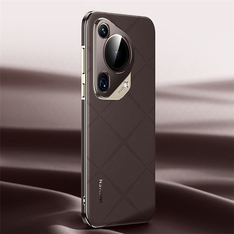 IM-CHEN For Huawei Pura 70 Ultra Case Anti-Scratch Genuine Cow Leather+PC Phone Cover - Coffee