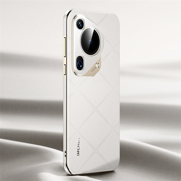 IM-CHEN For Huawei Pura 70 Ultra Case Anti-scratch Genuine Cow Leather+PC Phone Cover - White