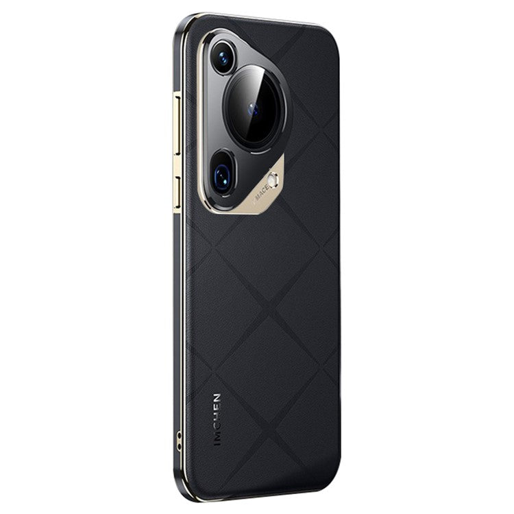 IM-CHEN For Huawei Pura 70 Ultra Case Anti-scratch Genuine Cow Leather+PC Phone Cover - Black