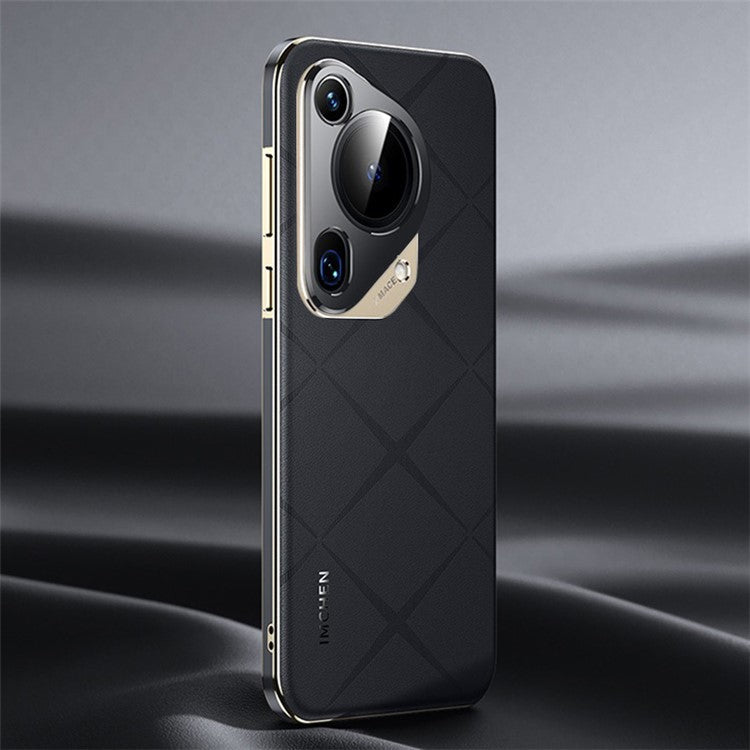 IM-CHEN For Huawei Pura 70 Ultra Case Anti-scratch Genuine Cow Leather+PC Phone Cover - Black