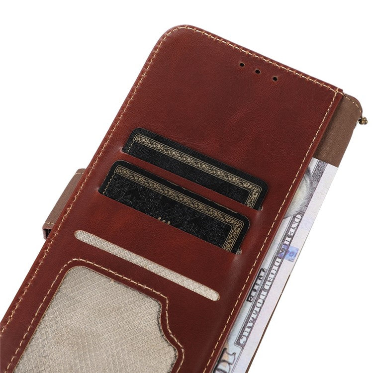 For iPhone 16 Case RFID Blocking Genuine Cow Leather Purse Flip Cover Crazy Horse Texture - Brown
