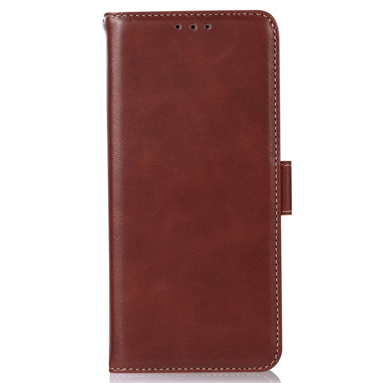 For iPhone 16 Case RFID Blocking Genuine Cow Leather Purse Flip Cover Crazy Horse Texture - Brown