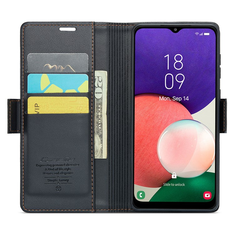 CASEME 023 Series For Samsung Galaxy A22 5G (EU Version) / F42 5G Wallet Case RFID Blocking Phone Cover - Black