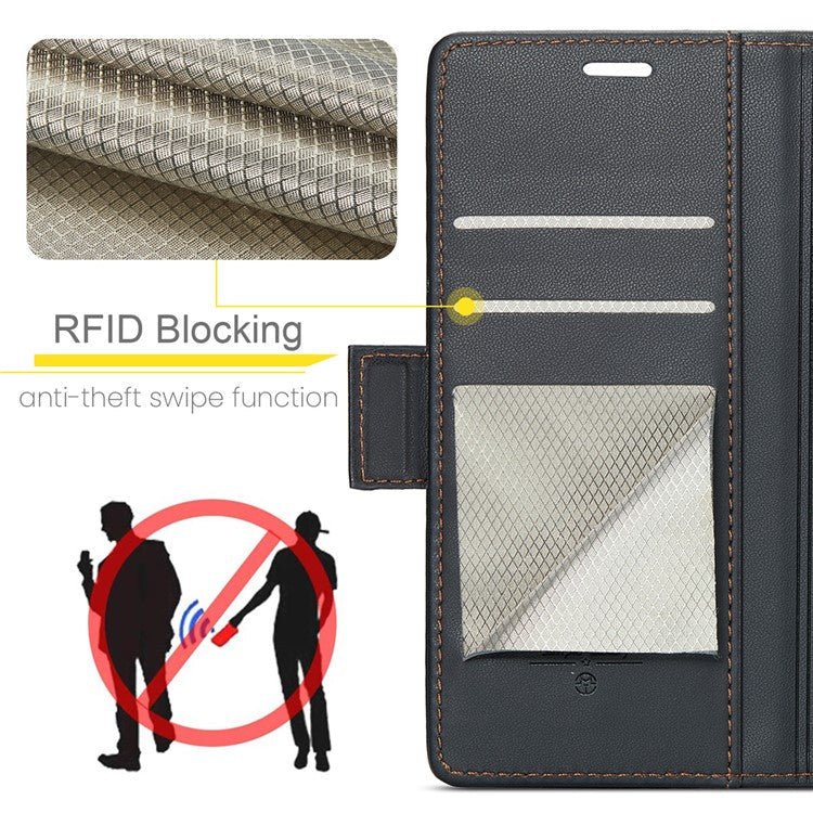 CASEME 023 Series For Samsung Galaxy A22 5G (EU Version) / F42 5G Wallet Case RFID Blocking Phone Cover - Black