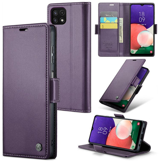 CASEME 023 Series For Samsung Galaxy A22 5G (EU Version) / F42 5G Wallet Case RFID Blocking Phone Cover - Purple