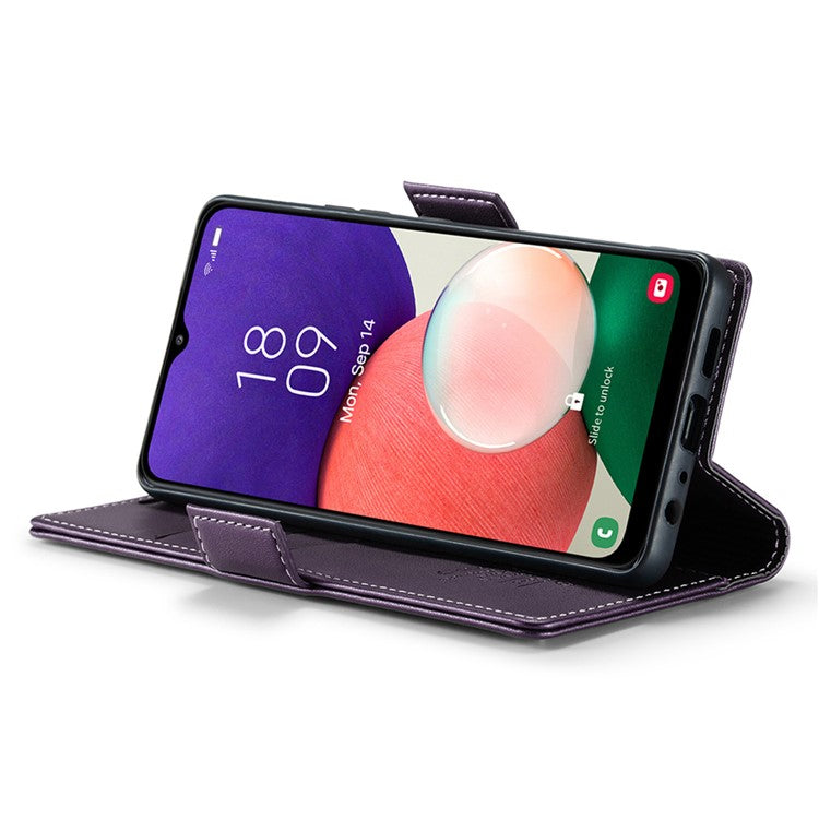 CASEME 023 Series For Samsung Galaxy A22 5G (EU Version) / F42 5G Wallet Case RFID Blocking Phone Cover - Purple