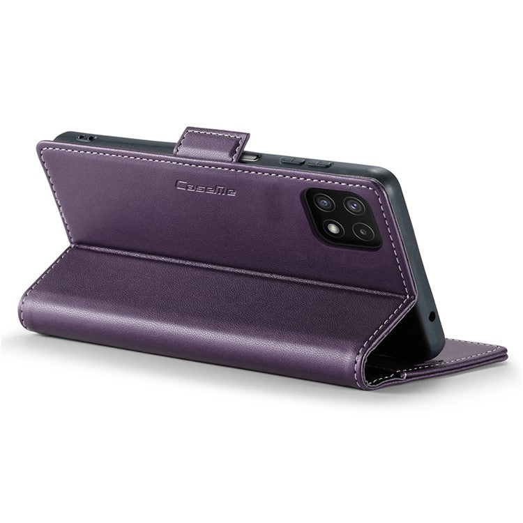 CASEME 023 Series For Samsung Galaxy A22 5G (EU Version) / F42 5G Wallet Case RFID Blocking Phone Cover - Purple