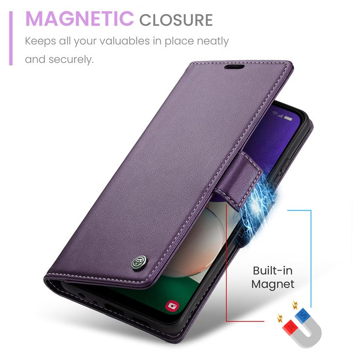 CASEME 023 Series For Samsung Galaxy A22 5G (EU Version) / F42 5G Wallet Case RFID Blocking Phone Cover - Purple