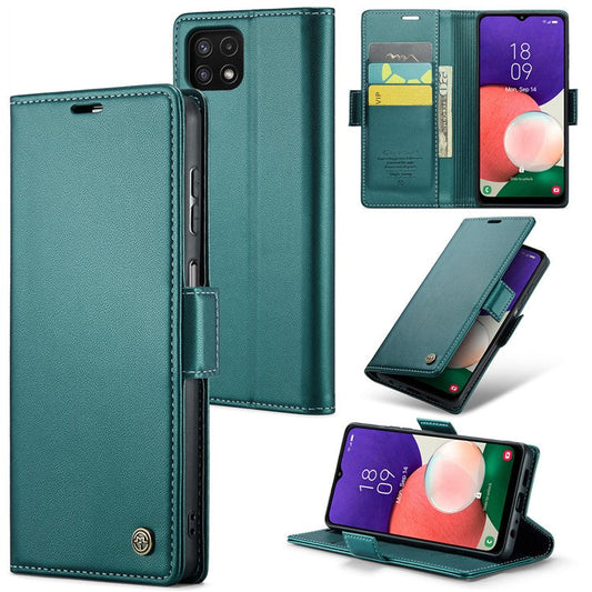 CASEME 023 Series For Samsung Galaxy A22 5G (EU Version) / F42 5G Wallet Case RFID Blocking Phone Cover - Green
