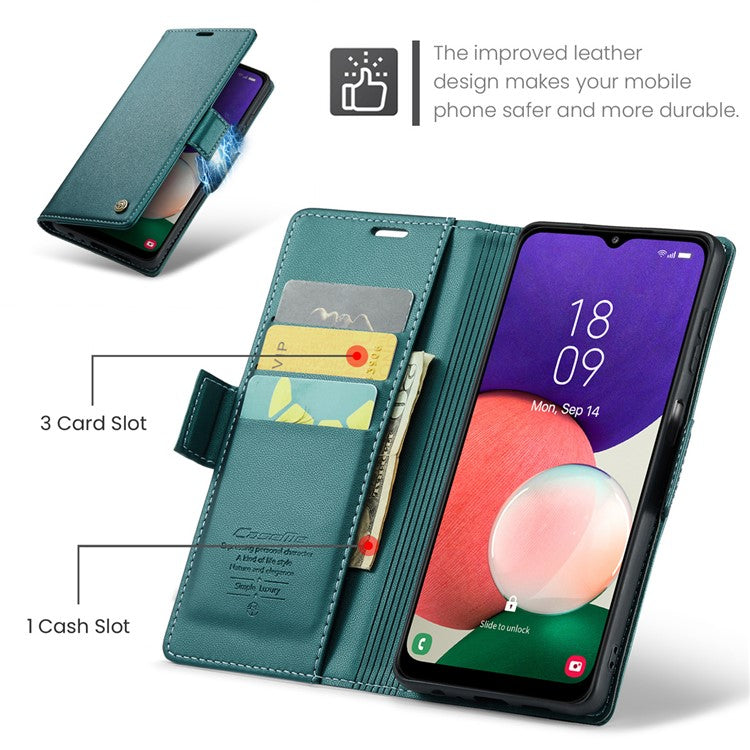 CASEME 023 Series For Samsung Galaxy A22 5G (EU Version) / F42 5G Wallet Case RFID Blocking Phone Cover - Green