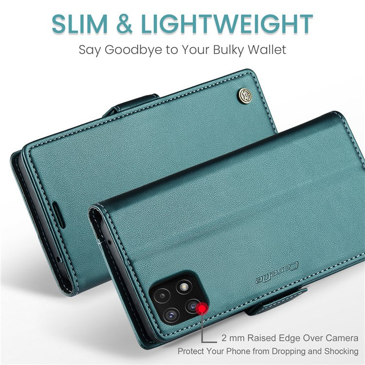 CASEME 023 Series For Samsung Galaxy A22 5G (EU Version) / F42 5G Wallet Case RFID Blocking Phone Cover - Green