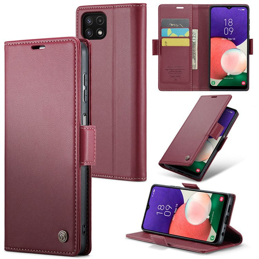 CASEME 023 Series For Samsung Galaxy A22 5G (EU Version) / F42 5G Wallet Case RFID Blocking Phone Cover - Red