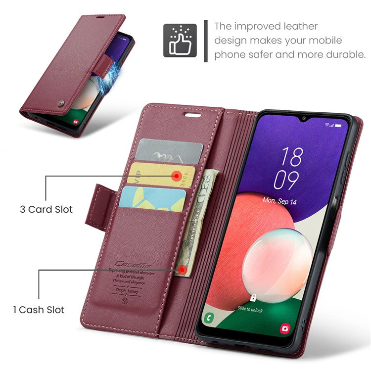 CASEME 023 Series For Samsung Galaxy A22 5G (EU Version) / F42 5G Wallet Case RFID Blocking Phone Cover - Red