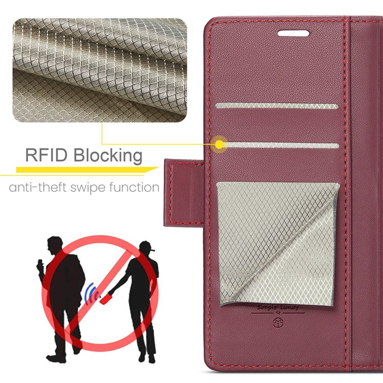 CASEME 023 Series For Samsung Galaxy A22 5G (EU Version) / F42 5G Wallet Case RFID Blocking Phone Cover - Red