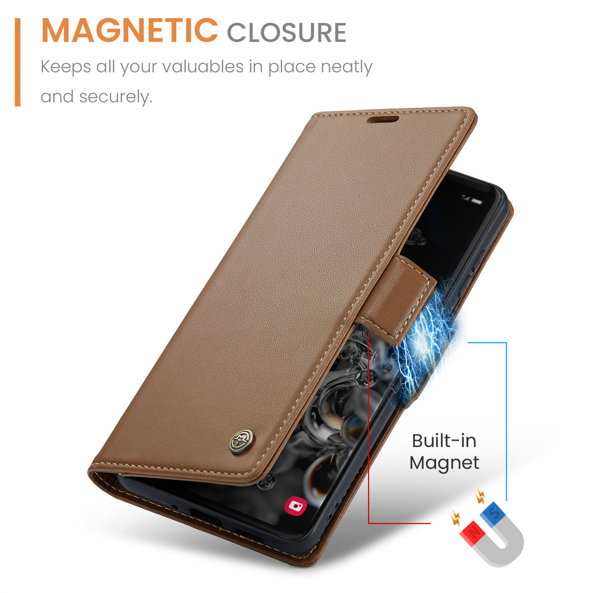 CASEME 023 Series For Samsung Galaxy S20 Ultra Case Wallet RFID Blocking Leather Phone Cover - Brown