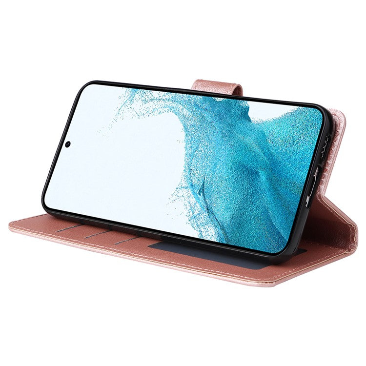 For Samsung Galaxy S23 Wallet Case 3 Card Slots Slim-Fit PU Leather Stand Phone Cover - Rose Gold