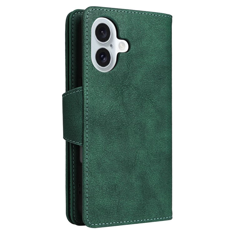 For iPhone 16 Plus Shockproof Case Rivet Decor PU Leather Zipper Wallet Phone Cover - Green