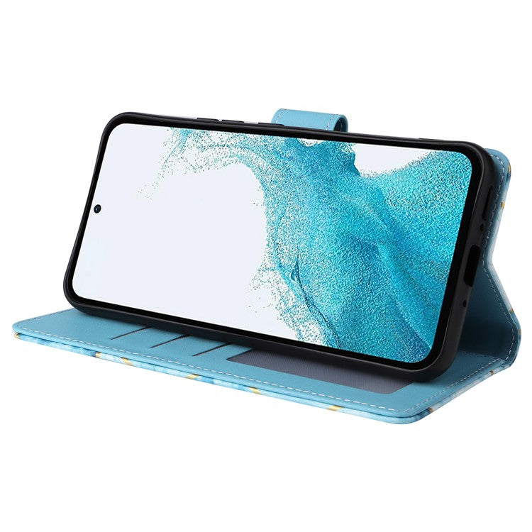 For Samsung Galaxy A54 5G Case with Wrist Strap Wallet Leather Phone Cover Marble Pattern -  Blue