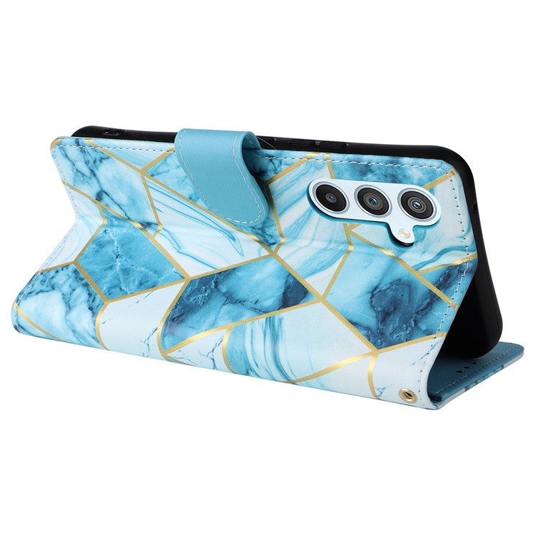 For Samsung Galaxy A54 5G Case with Wrist Strap Wallet Leather Phone Cover Marble Pattern -  Blue
