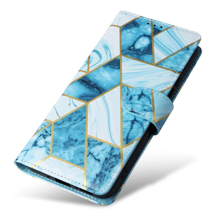 For Samsung Galaxy A54 5G Case with Wrist Strap Wallet Leather Phone Cover Marble Pattern -  Blue