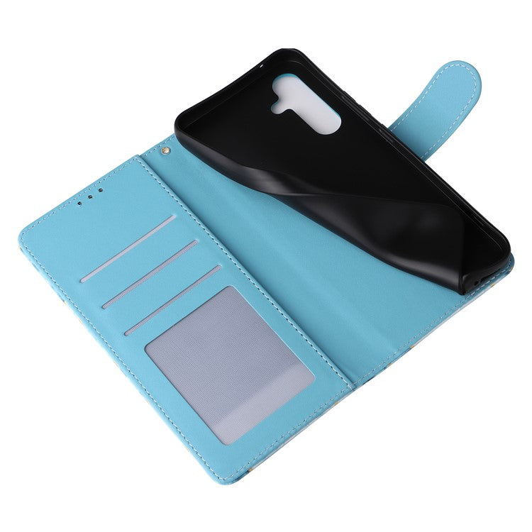 For Samsung Galaxy A54 5G Case with Wrist Strap Wallet Leather Phone Cover Marble Pattern -  Blue