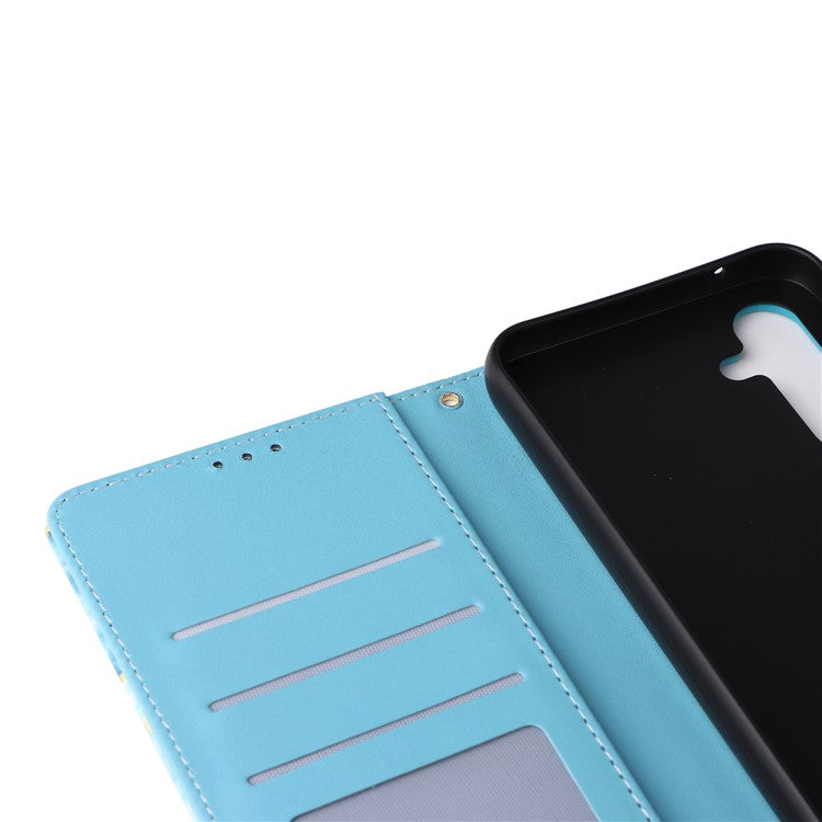 For Samsung Galaxy A54 5G Case with Wrist Strap Wallet Leather Phone Cover Marble Pattern -  Blue