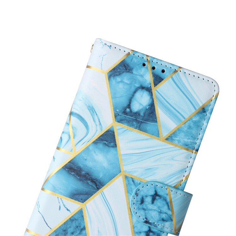 For Samsung Galaxy A54 5G Case with Wrist Strap Wallet Leather Phone Cover Marble Pattern -  Blue