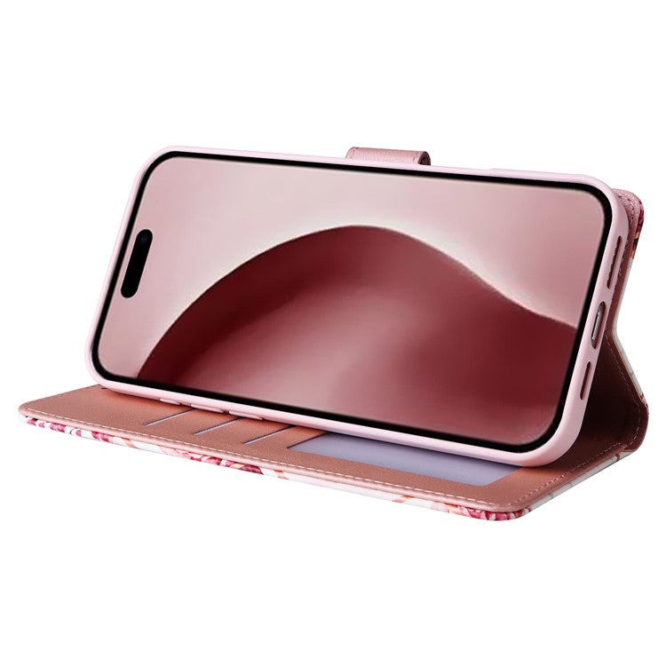 For iPhone 16 Pro Case Lacquered Leather Phone Shell Marble Pattern Design - Purple