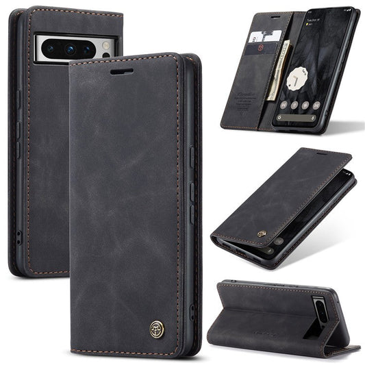 CASEME 013 Series For Google Pixel 8 Pro Case PU Leather Wallet Folio Flip Phone Cover - Black