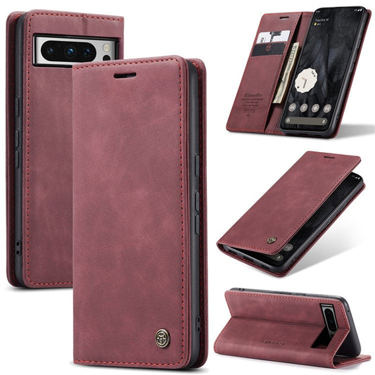 CASEME 013 Series For Google Pixel 8 Pro Case PU Leather Wallet Folio Flip Phone Cover - Red