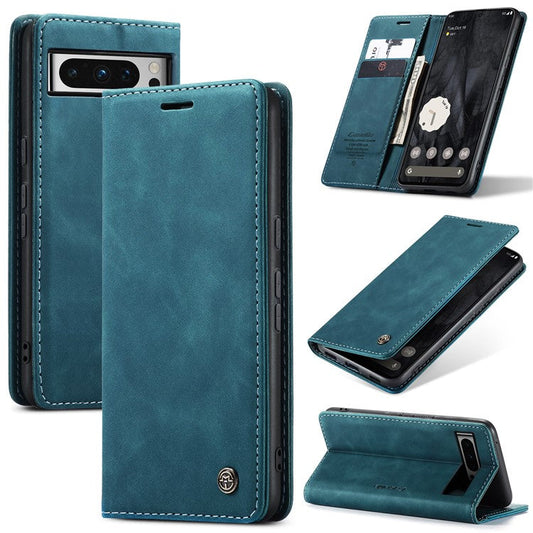 CASEME 013 Series For Google Pixel 8 Pro Case PU Leather Wallet Folio Flip Phone Cover - Blue