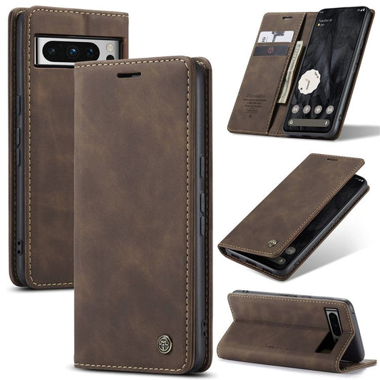 CASEME 013 Series For Google Pixel 8 Pro Case PU Leather Wallet Folio Flip Phone Cover - Coffee