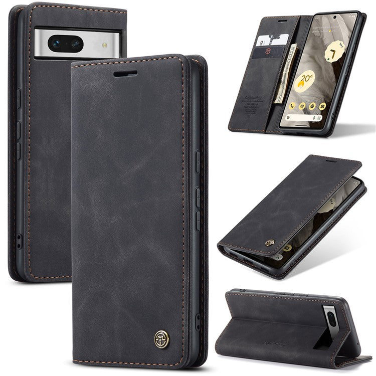 CASEME 013 Series For Google Pixel 7a Case Card Holder Stand Leather Phone Cover - Black