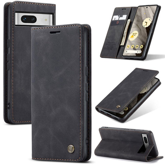 CASEME 013 Series For Google Pixel 7a Case Card Holder Stand Leather Phone Cover - Black