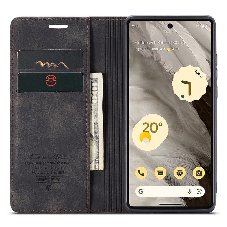 CASEME 013 Series For Google Pixel 7a Case Card Holder Stand Leather Phone Cover - Black