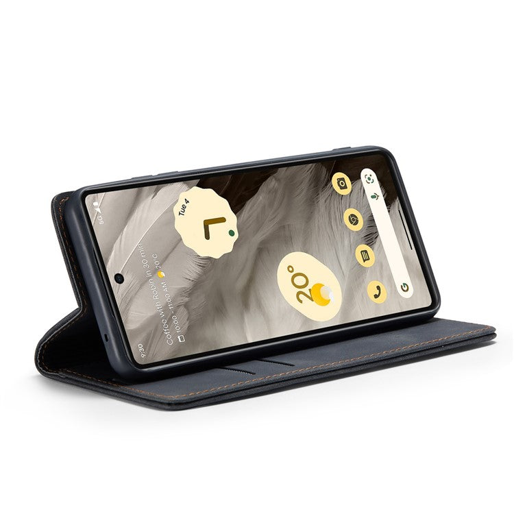 CASEME 013 Series For Google Pixel 7a Case Card Holder Stand Leather Phone Cover - Black