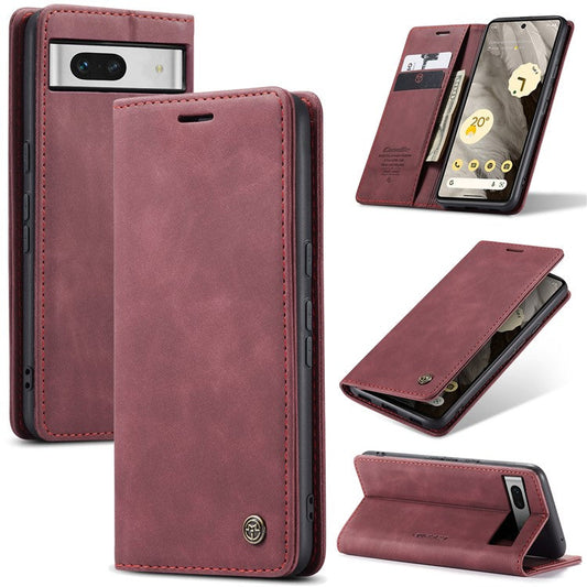 CASEME 013 Series For Google Pixel 7a Case Card Holder Stand Leather Phone Cover - Red