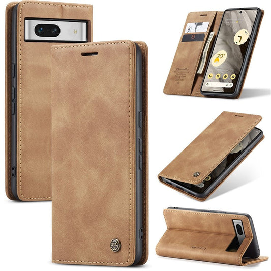 CASEME 013 Series For Google Pixel 7a Case Card Holder Stand Leather Phone Cover - Brown