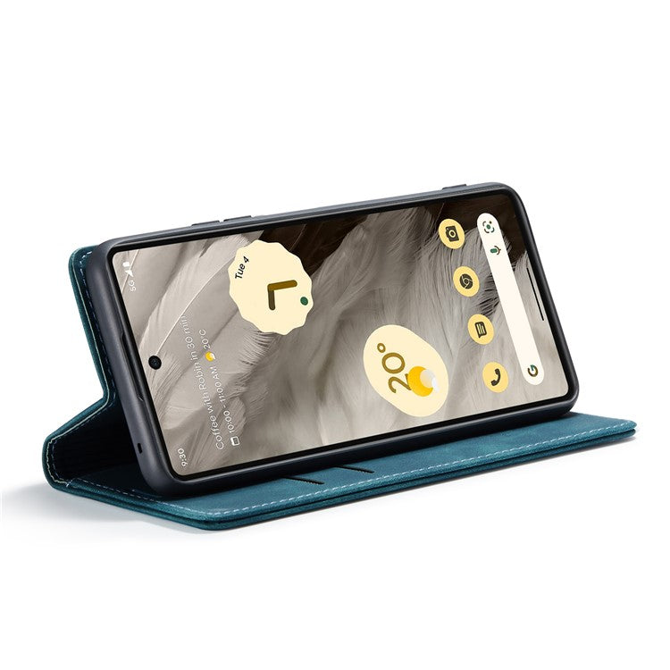 CASEME 013 Series For Google Pixel 7a Case Card Holder Stand Leather Phone Cover - Blue