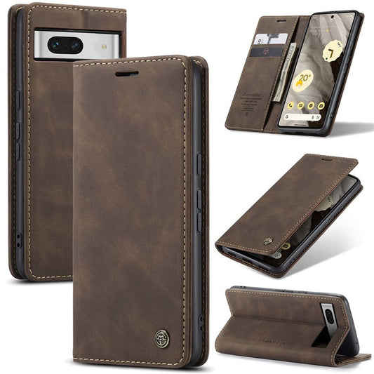 CASEME 013 Series For Google Pixel 7a Case Card Holder Stand Leather Phone Cover - Coffee