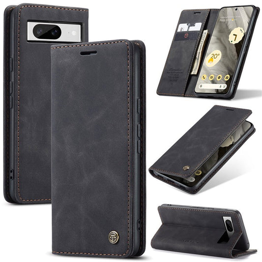 CASEME 013 Series For Google Pixel 8 Case Magnetic PU Leather Phone Cover with Stand - Black